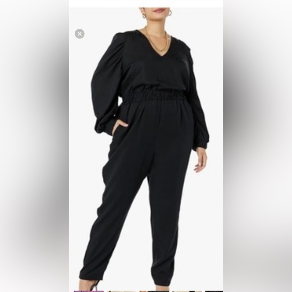 Black TEREA Women's Brooklyn Pleated Power Shoulder Jumpsuit